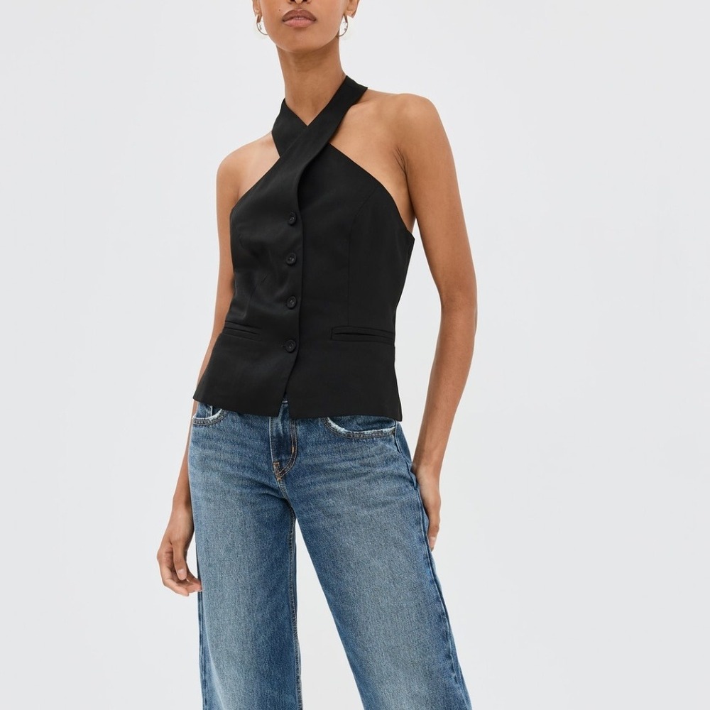 Reformation | Tate Halter Button Vest Top in Black | size 6